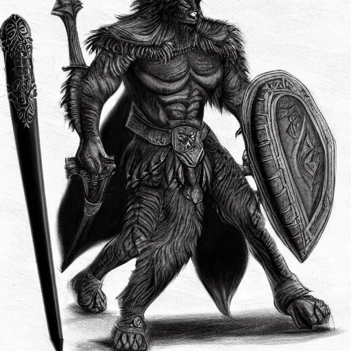 Image similar to a noble, fierce Minotaur warrior with black fur, carrying a battleaxe, fantasy drawing, concept design