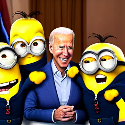 Prompt: biden with minions