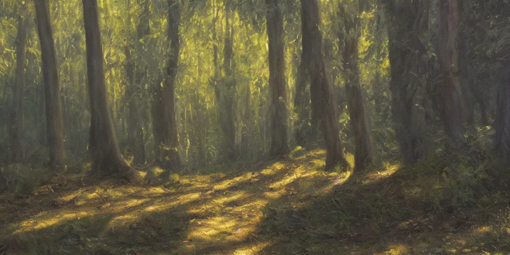 Image similar to Woods, cinematic lighting, detailed oil painting, hyperrealistic, 8k