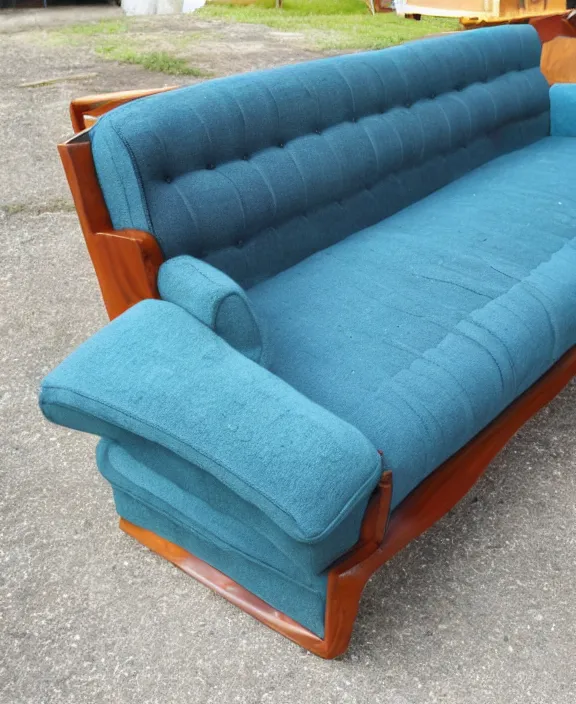 Image similar to , large couch, furniture design, wood, nostalgiacore, vintage, 1 9 5 0's decor, 1 9 7 0's decor, retro, maximalism,, groovy, low fi,