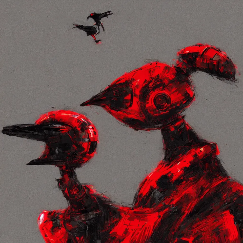 Image similar to robotic bird, digital painting, digital art, beautiful, cinematic, 4 k, ultra hd, art by ben templesmith, dynamic lighting, black and red color scheme