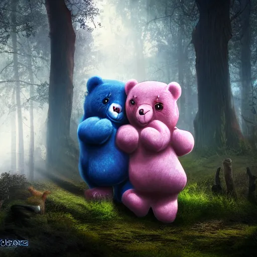 Prompt: demonic care bears in magical forest, dark atmosphere, high detail, soft lighting, 8 k