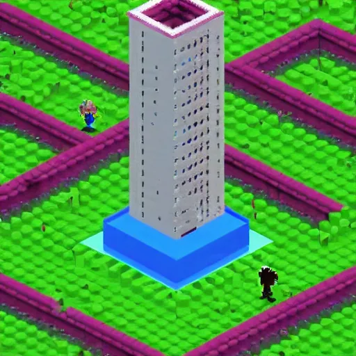 Image similar to tiny people living inside a computer tower. voxel art