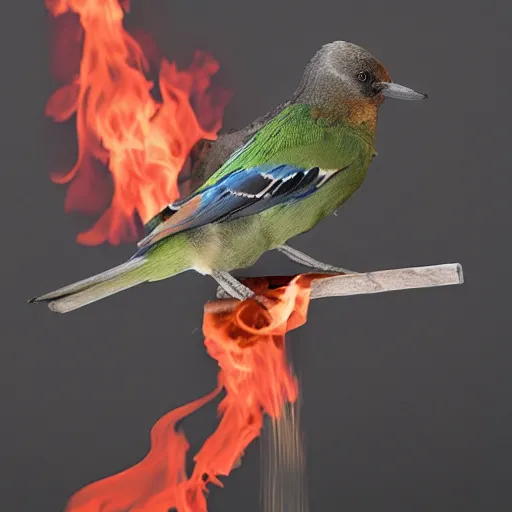 Image similar to a bird shooting fire on other birds out of its rear end, 8 k