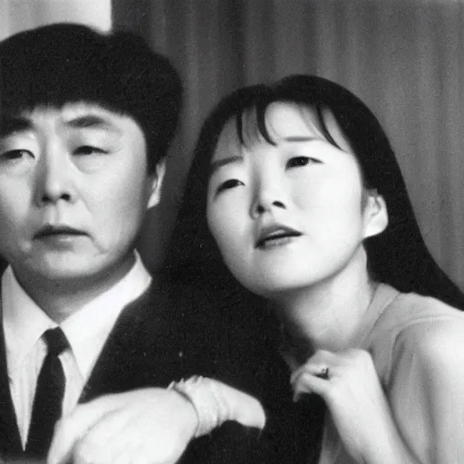 Prompt: 1960s archive of the actress Choi Eun-Hee and director Shin Sang-ok, Reuters, 35mm film, film grain, gentle, underexposed