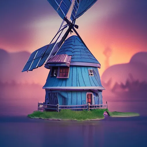 Image similar to tiny wooden windmill, floating, rbc, radiolaria, protophyta, micro - organisms, center frame, symmetric, rim light, marine microbiology, bioluminescence, electric, soft, concept art, intricate details, highly detailed, colorful, photorealistic, disney pixar, octane render, iridescent, anime, 8 k