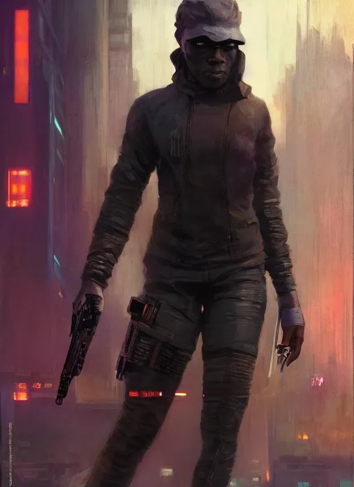 Prompt: Modern Harriet Tubman. Cyberpunk assassin in tactical gear. blade runner 2049 concept painting. Epic painting by Craig Mullins and Alphonso Mucha. ArtstationHQ. painting with Vivid color. (rb6s, Cyberpunk 2077, matrix)