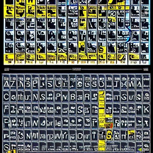 Image similar to Poster of a crazy periodic table from a different universe in the style of portal2, digital art, astonishing great details, award winning, high res