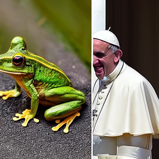 Prompt: photograph of a frog with pope clothes