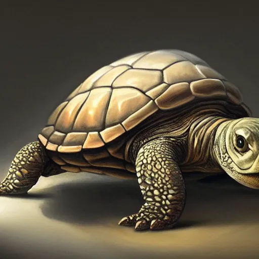 Image similar to hyper realistic mitch mcconnell as an anthropomorphic turtle, painted by greg rutkowski, artgerm, beautiful lighting, masterpiece, epic, 4 k