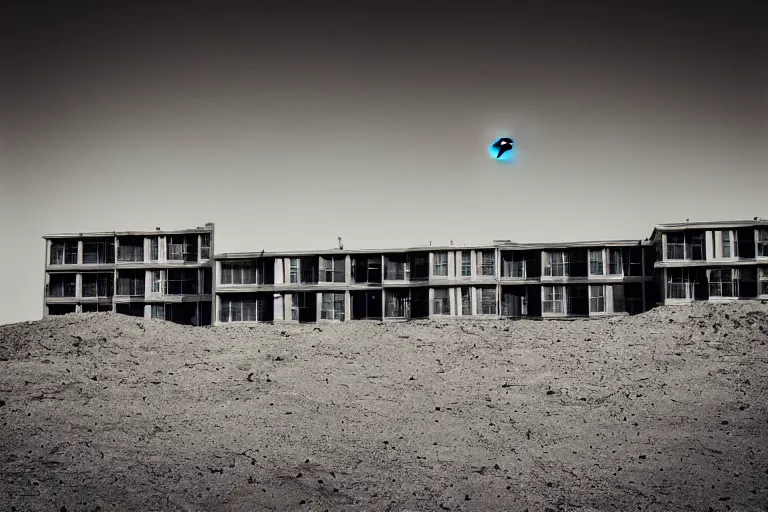 Prompt: apartment building on the moon, Cinematic, 35mm, Wildlife photography, photo on iphone,