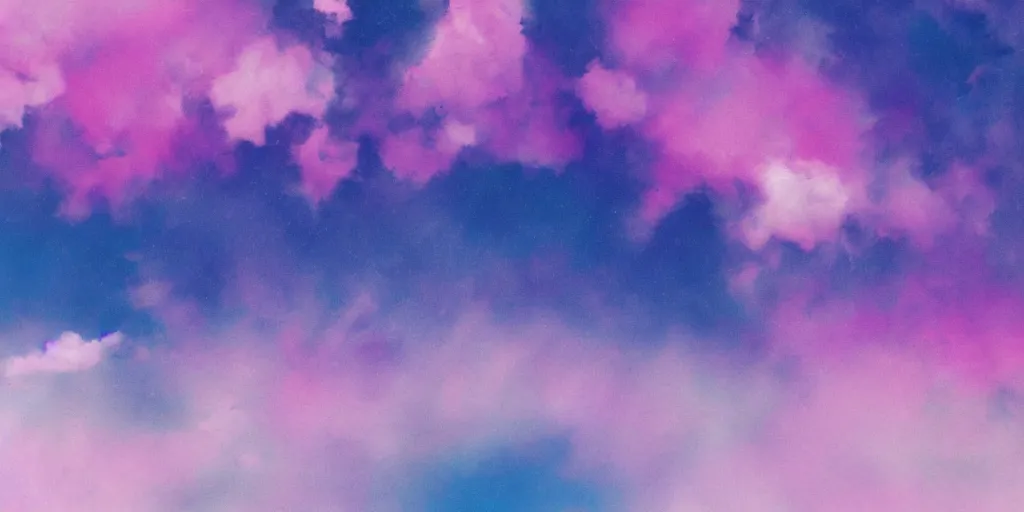 Image similar to a hyper - real psychedelic planet fill with pink clouds, blue hills and purple forests