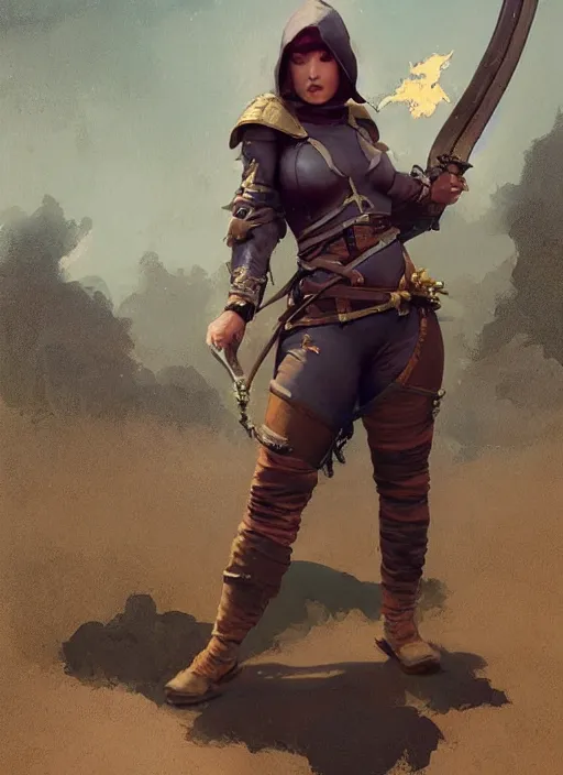 Image similar to hyper realistic photo of medieval chubby beautiful rogue hunter girl, full body, rule of thirds, conceptart, saturated colors, cinematic, greg rutkowski, brom, james gurney, mignola, craig mullins, artstation, cgsociety