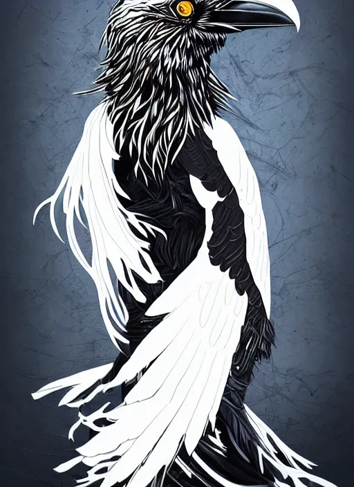 Image similar to raven warlock, wind magic, exquisite details, black beard, white background, by studio muti