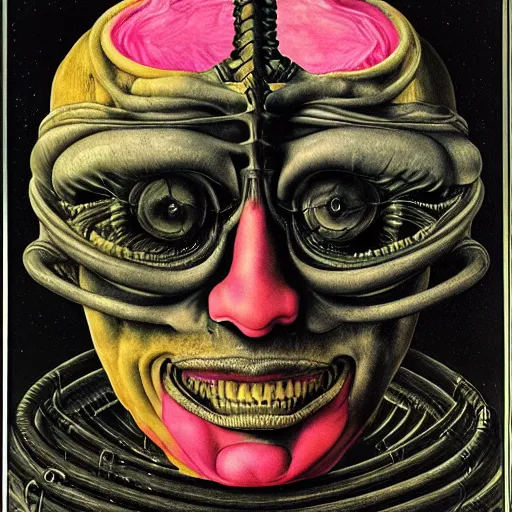 Image similar to post - punk new age pop album cover, asymmetrical design, alien, magic, apocalypse, psychedelic, highly detailed, black white pink, magic, giger h. r., giuseppe arcimboldo