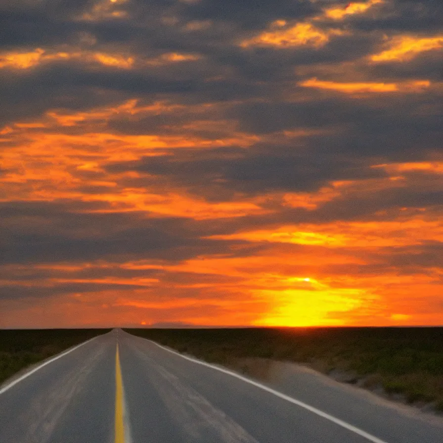 Image similar to a highway road leading to the horizon, the sunset is an anatomical heart