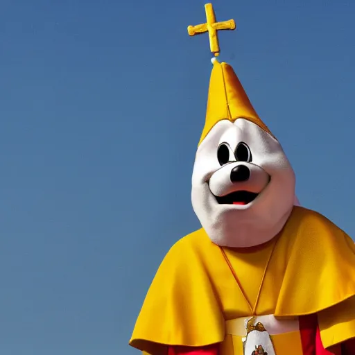 Image similar to disney's goofy [ dressed as the pope ], trending on unsplash, [ 4 k photorealism ]!!, [ realistic photography ]