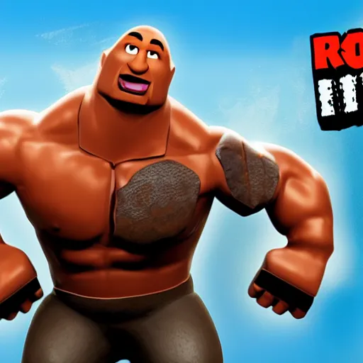 Image similar to screenshot from roblox game dwayne the rock johnson as roblox character