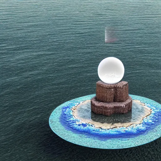 Prompt: 3d render of the most powerful person on earth with water super powers, Standing on a small round island, floating in the ocean, high detail,