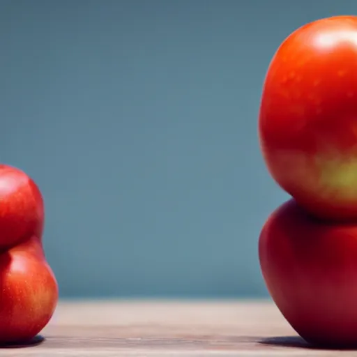 Image similar to slow motion image of a tomato and an apple colliding mid air, 4 k