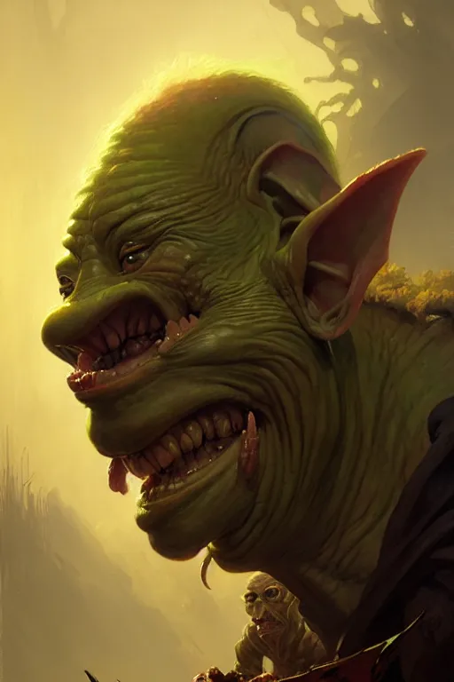 Prompt: elder goblin portrait, by bayard wu, anna podedworna, gaston bussiere, greg rutkowski