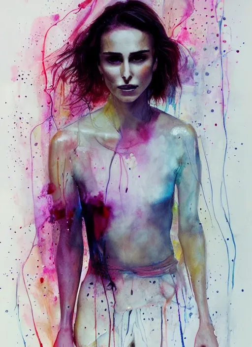 Image similar to nathalie portman full body by agnes cecile, pastel light colours, ink drips, autumn lights