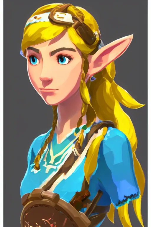 Image similar to an in game portrait of madeleine celeste from the legend of zelda breath of the wild, breath of the wild art style.