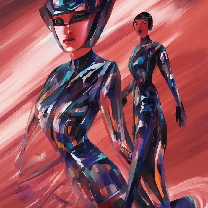 Image similar to slick and aerodynamic hypergirl of the orient, hd, concept art, digital painting, in the style of the italian futurists