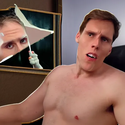 Image similar to jerma killing, oil painthing