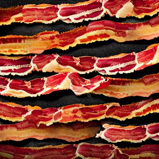 Image similar to strips of bacon falling out of the sky, ultra realistic, photorealistic, cinematic