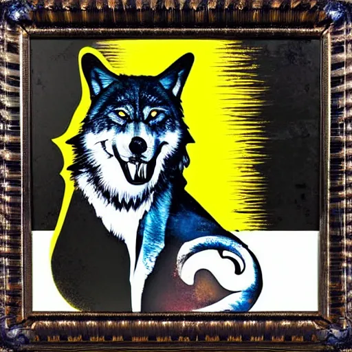 Prompt: a gem, a rock and a wolf with a dark background in the style of pop art, high definition