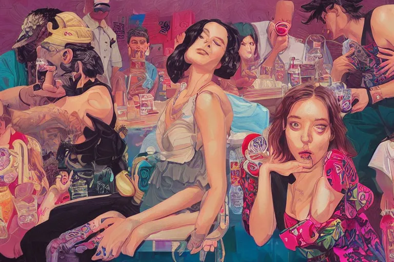 Image similar to Drunks people in bar, Tristan Eaton, victo ngai, artgerm, RHADS, ross draws