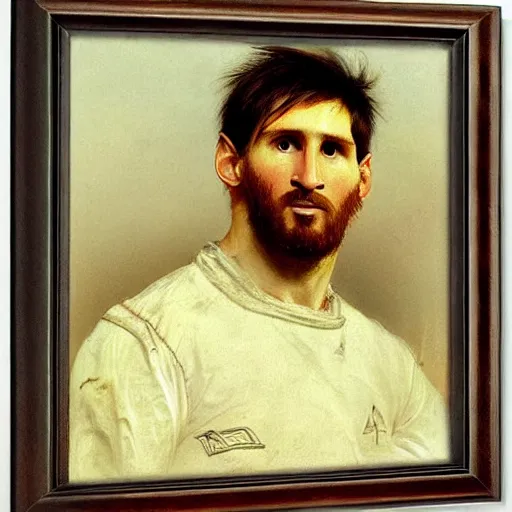 Image similar to a portrait of lionel messi in a scenic environment by andreas achenbach