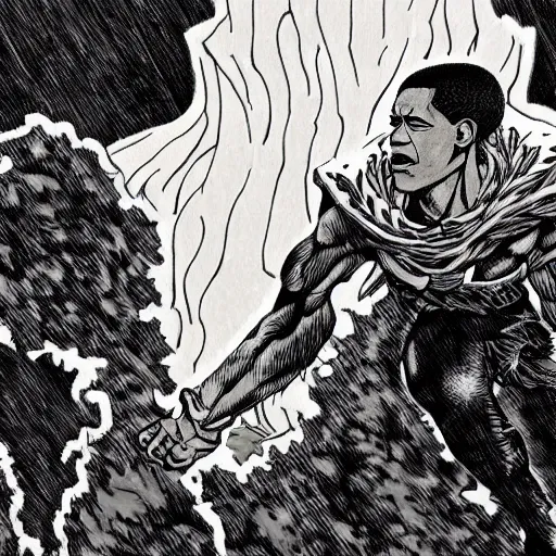 Prompt: barak obama in berserk, art by kentaro miura