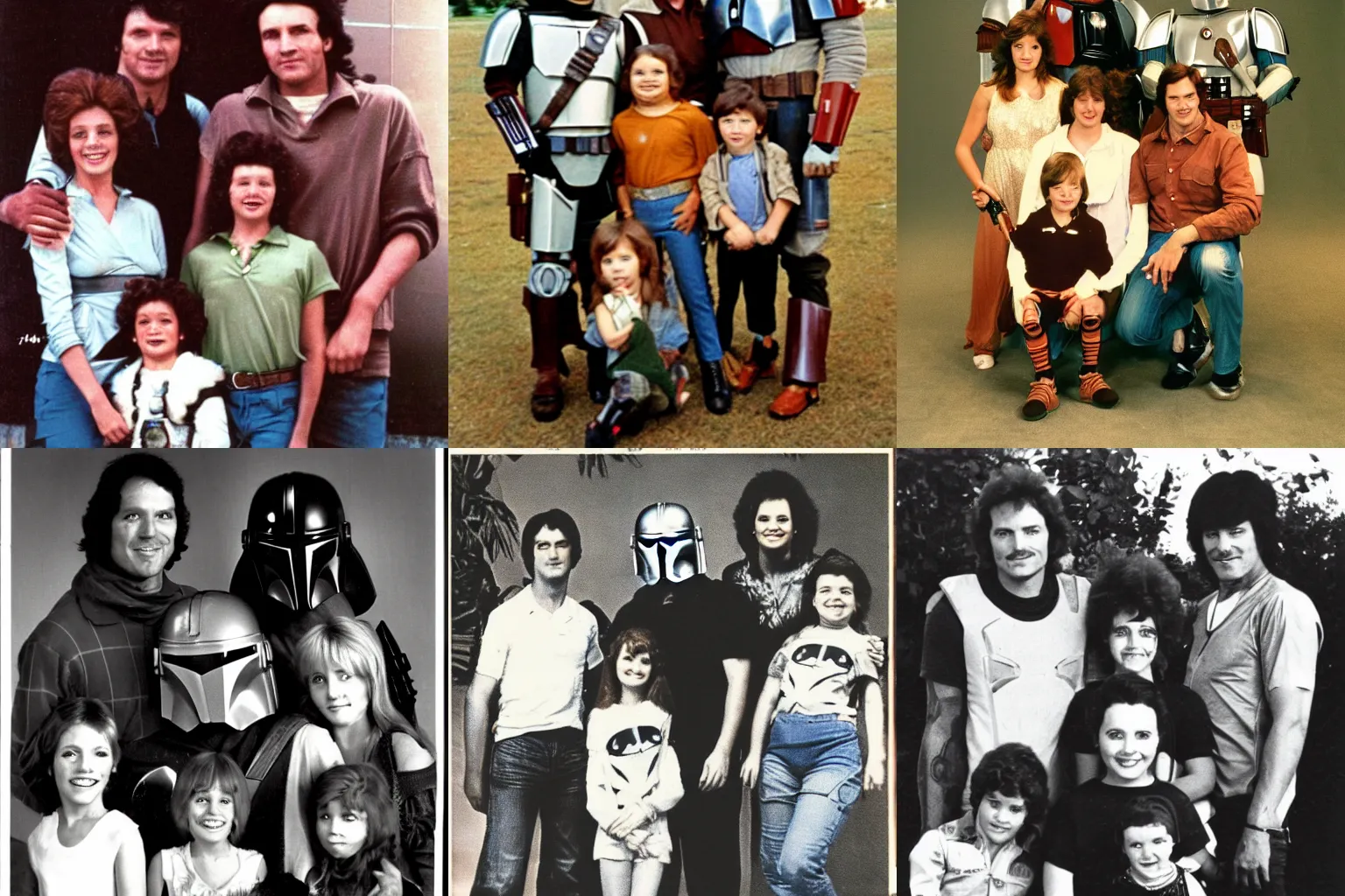 Prompt: 1 9 8 0 s family photo of the mandalorian