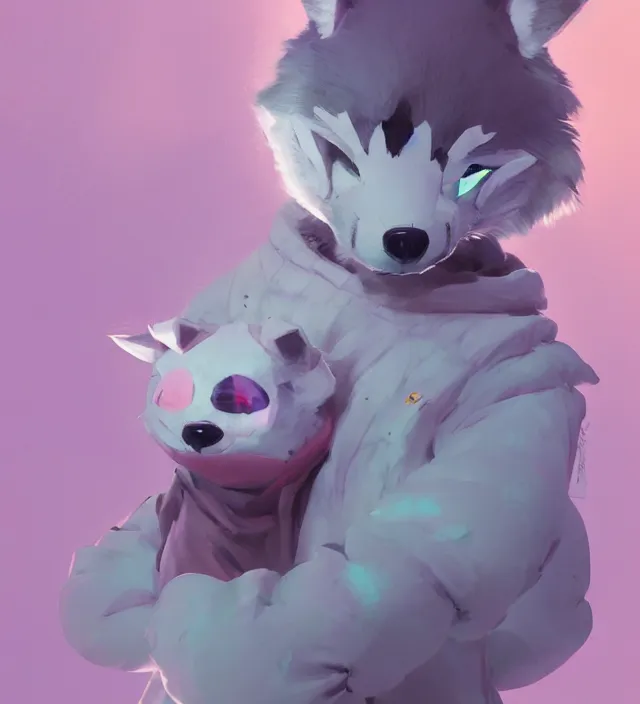 Image similar to a beautiful fullbody portrait of a cute boy with pink hair wearing a wolf kigurumi. character design by cory loftis, fenghua zhong, ryohei hase, ismail inceoglu and ruan jia. artstation, volumetric light, detailed, photorealistic, rendered in octane