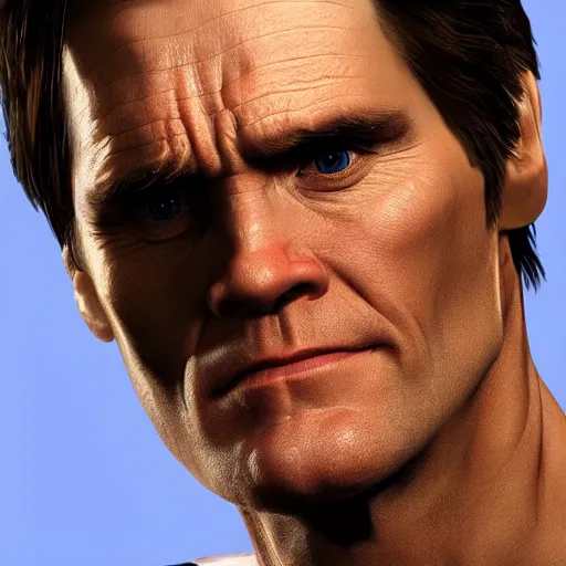 Image similar to hyper - realistic portrait of jim carrey in a gta game, concept art, 3 d, 4 k