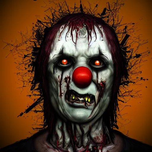 Prompt: asymmetrical zombie king portrait, fallen, decay, clown, depressed, borderline, schizophrenia, hyperrealistic 8 k realistic
