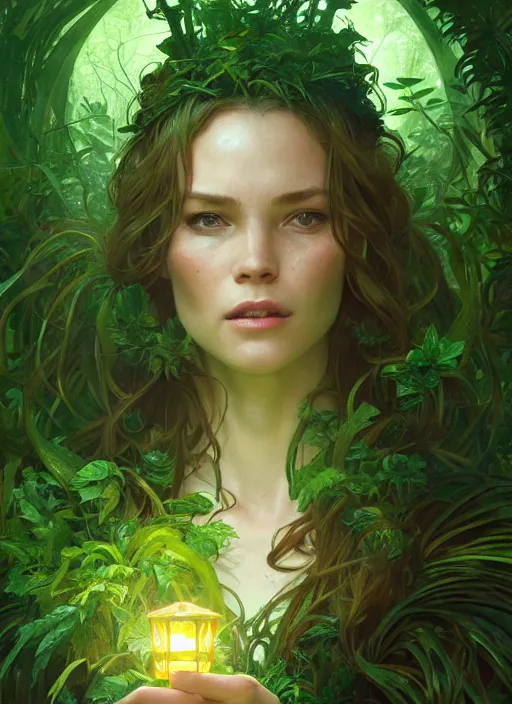 Prompt: an evocative portrait of the emerald herald in tropical forest, tone mapped, shiny, intricate, cinematic lighting, highly detailed, digital painting, artstation, concept art, smooth, sharp focus, illustration, art by terry moore and greg rutkowski and alphonse mucha