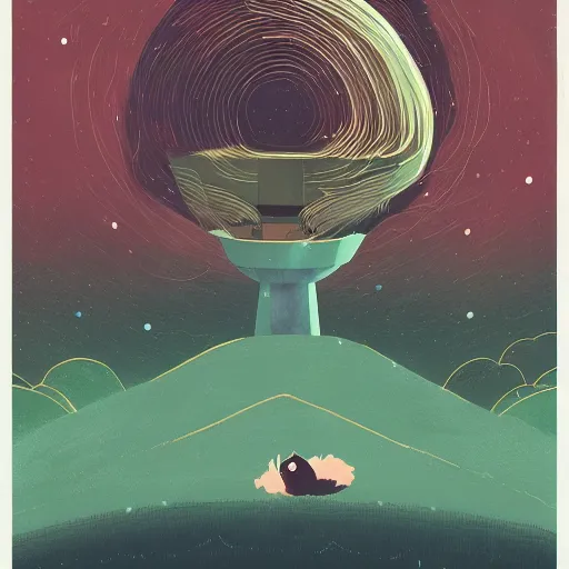 Image similar to A rabbit full of hope, looking for a black hole in an infinite time loop by Victo Ngai and Ghibli andlisk feng and atey ghailan