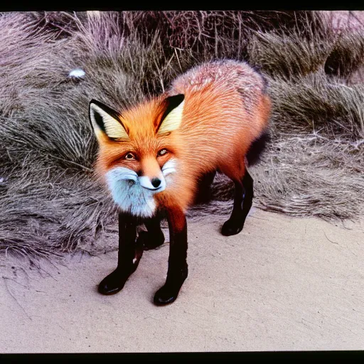 Image similar to 35mm photo of a fox with a top hap