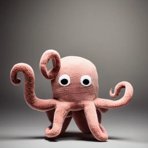 Image similar to a plushie that looks like a cute octopus, studio lighting