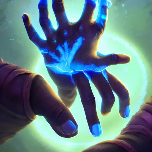 Image similar to transparent glowing hands with fingers, hands, fingers, fingers, fingers, fingers, fingers, hands, hands, hands, hands, glowing fingers, blue theme, bright art masterpiece artstation. 8 k, sharp high quality artwork in style of jose daniel cabrera pena and greg rutkowski, concept art by tooth wu, blizzard warcraft artwork, hearthstone card game artwork, human anatomy