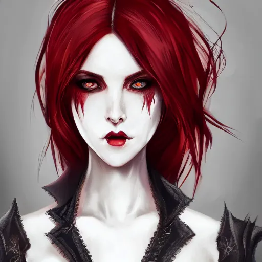 Image similar to a woman wearing a gothic outfit, red hair, highly detailed, digital painting, artstation, concept art, smooth, sharp focus, illustration