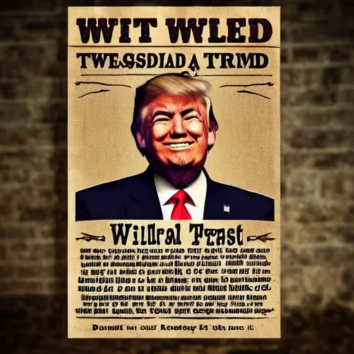 Prompt: Donald Trump on a wild wild West wanted poster with a 10 gallon hat caring to LeMat revolver