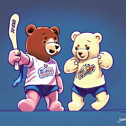 Prompt: the care bears playing ice hockey! dream mercy and winston from overwatch, extremely detailed, sharp focus, wide view, full body shot, smooth, digital illustration, by james jean, by rossdraws, frank franzzeta, mcbess, sakimichan, brosmin, danton fadeev, steve simpson