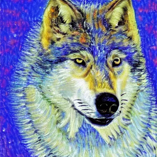 Prompt: retarded wolf, impressionism