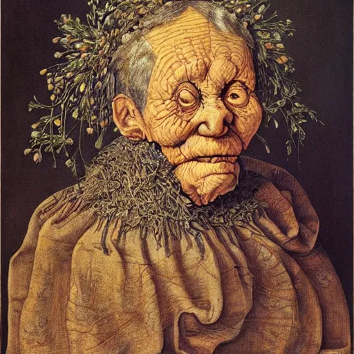 Image similar to a portrait of a old woman by arcimboldo.