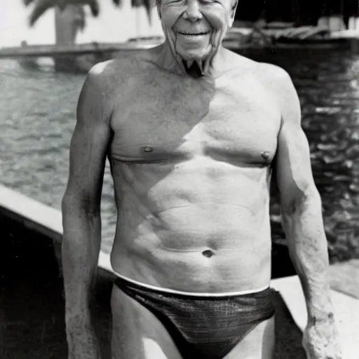 Image similar to ronald reagan wearing a bikini, nuclear explosion