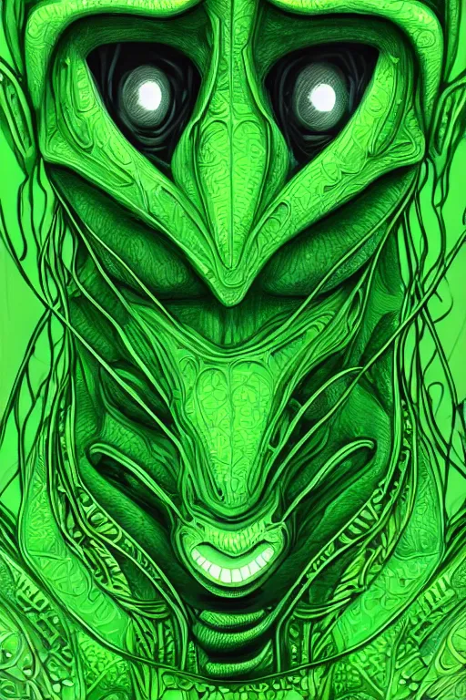 Image similar to an anxious green alien, symmetrical, highly detailed, digital art, sharp focus, trending on art station, anime art style